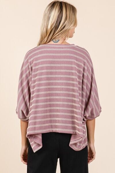 Mittoshop Texture Striped Print Round Neck Dolman Sleeve Top - Sydney So Sweet