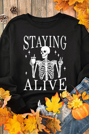 Skull Graphic Women's Staying Alive Long Sleeve Sweatshirt - Sydney So Sweet