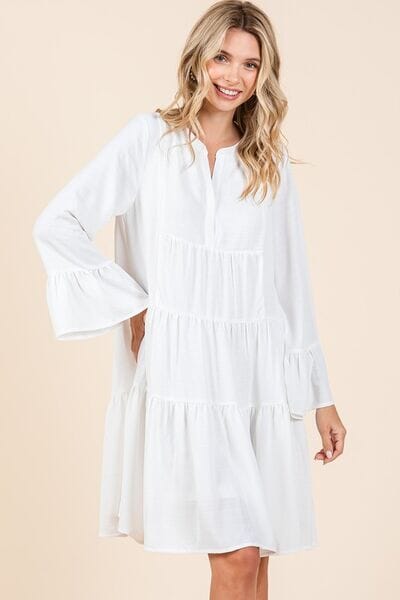 Mittoshop Tiered Notched Flare Sleeve Dress - Sydney So Sweet