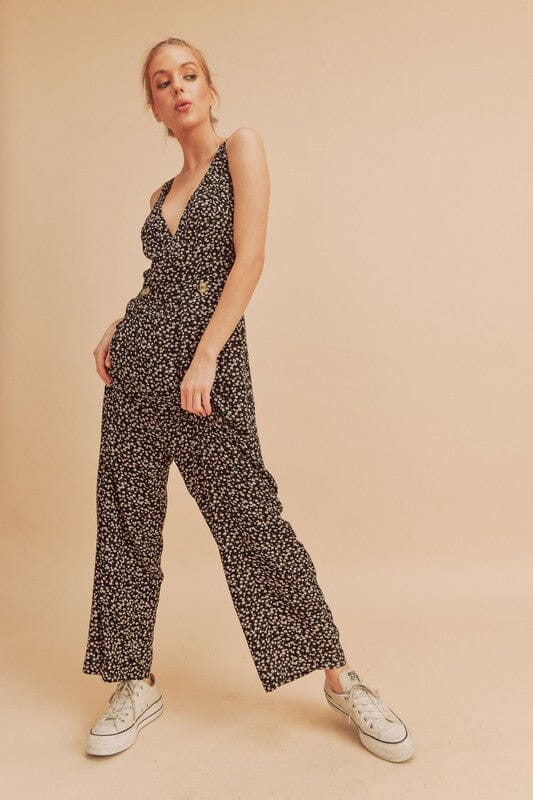 Aemi + Co Ditsy Floral Surplice Sleeveless Wide Leg Jumpsuit - Sydney So Sweet