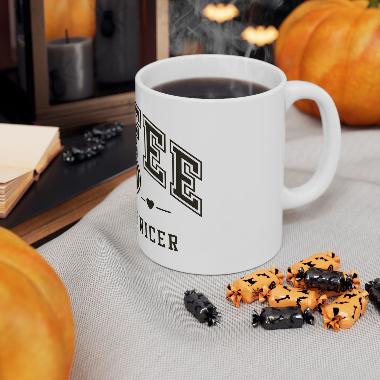Coffee Makes Me Nicer Heart Cute Ceramic Mug Coffee Cup (11oz & 15oz)
