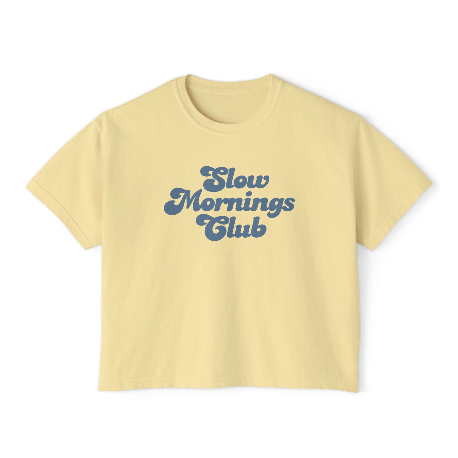 Slow Mornings Club Boxy Tee — Relaxed Women's Graphic T‑Shirt