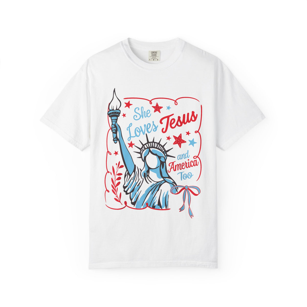 She Loves Jesus and America Too Tee Patriotic Christian Graphic T-Shirt
