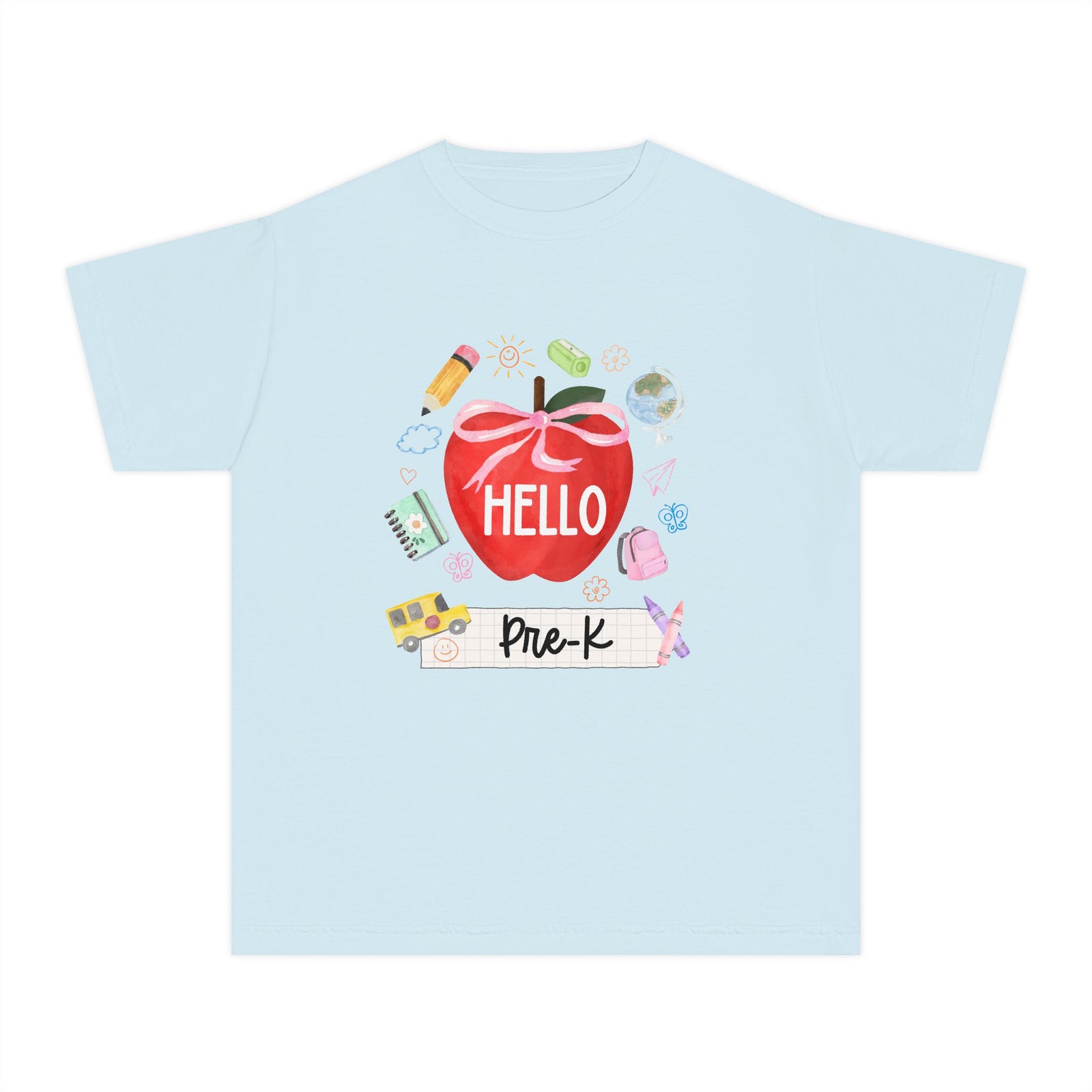 Hello Pre-K Preppy Coquette Apple Graphic Tee Back to School Pre-K T-Shirt