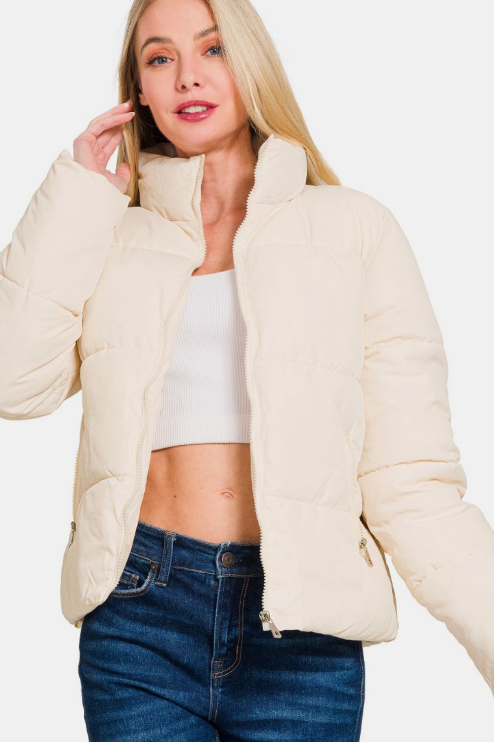 Zenana Zip Up Turtleneck Puffer Jacket with Pockets - Sydney So Sweet