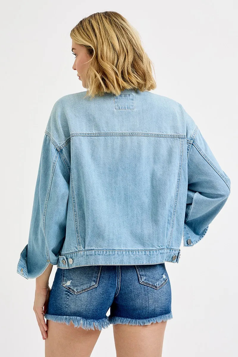 RISEN Washed Dropped Shoulder Denim Jacket - Sydney So Sweet