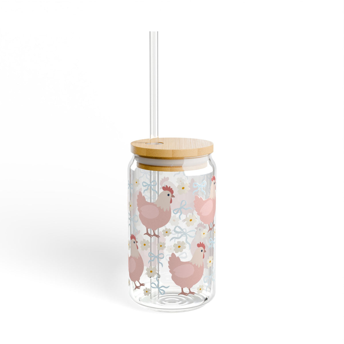 Coquette Chicken Tumbler Sipper Glass 16oz — Reusable Drink Jar with Lid & Straw - Sydney So Sweet