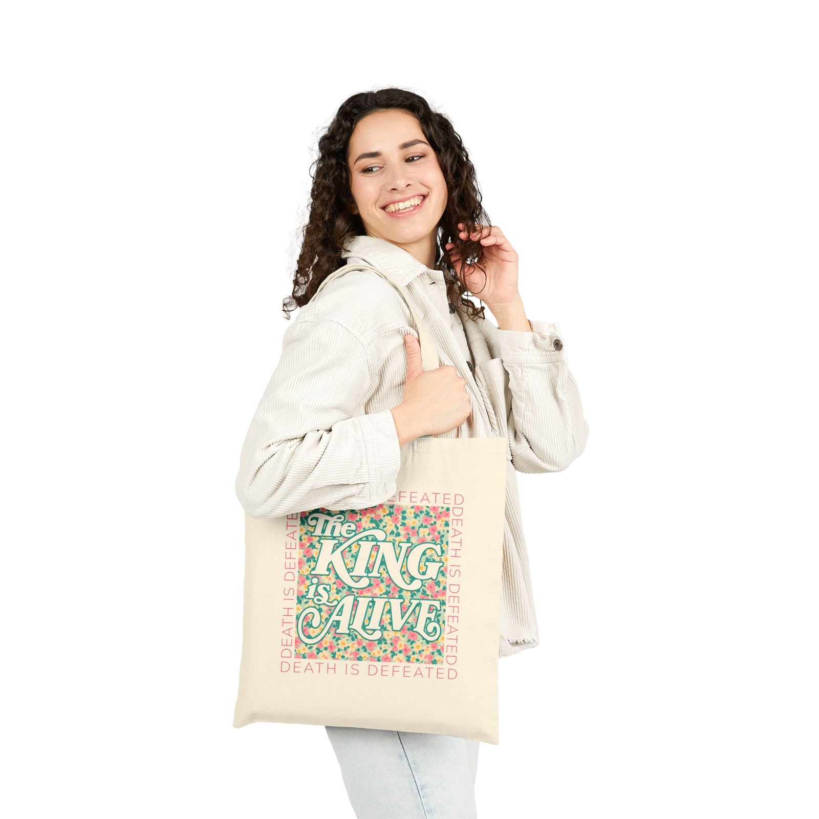 The King is Alive Christian Floral Easter Cotton Canvas Tote Bag