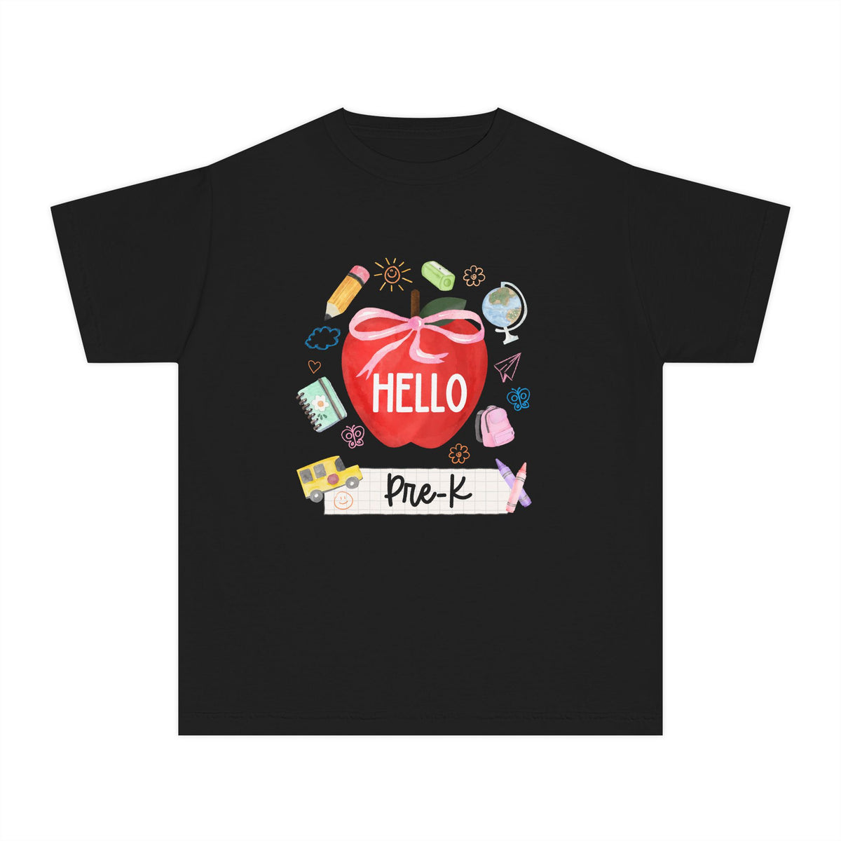 Hello Pre-K Preppy Coquette Apple Graphic Tee Back to School Pre-K T-Shirt