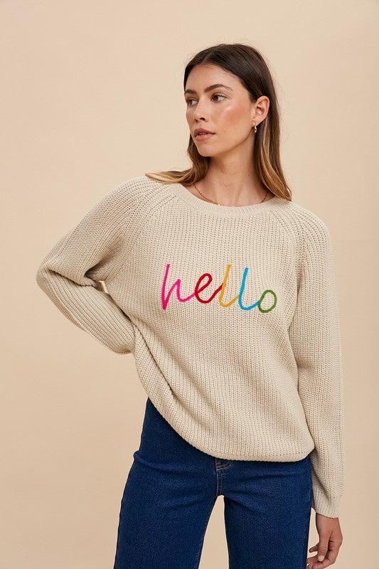 Annie Wear HELLO Embroidered Raglan Sleeve Sweater - Sydney So Sweet