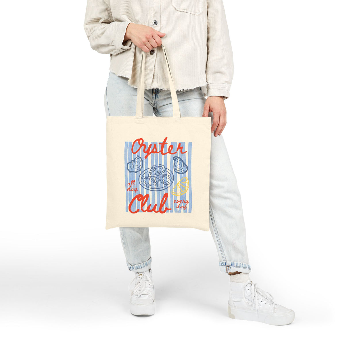 Oyster Club Cotton Canvas Tote Bag Nautical Seafood Market Shopper