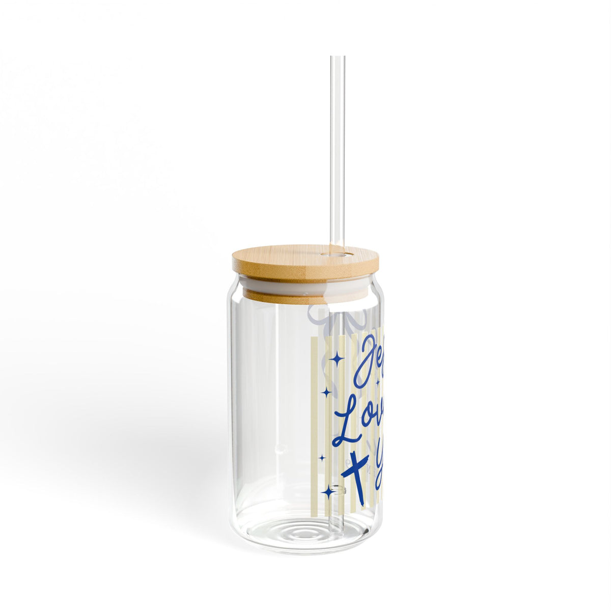 Jesus Loves You Sipper Glass Sipper Glass 16oz Reusable Drink Jar with Lid & Straw