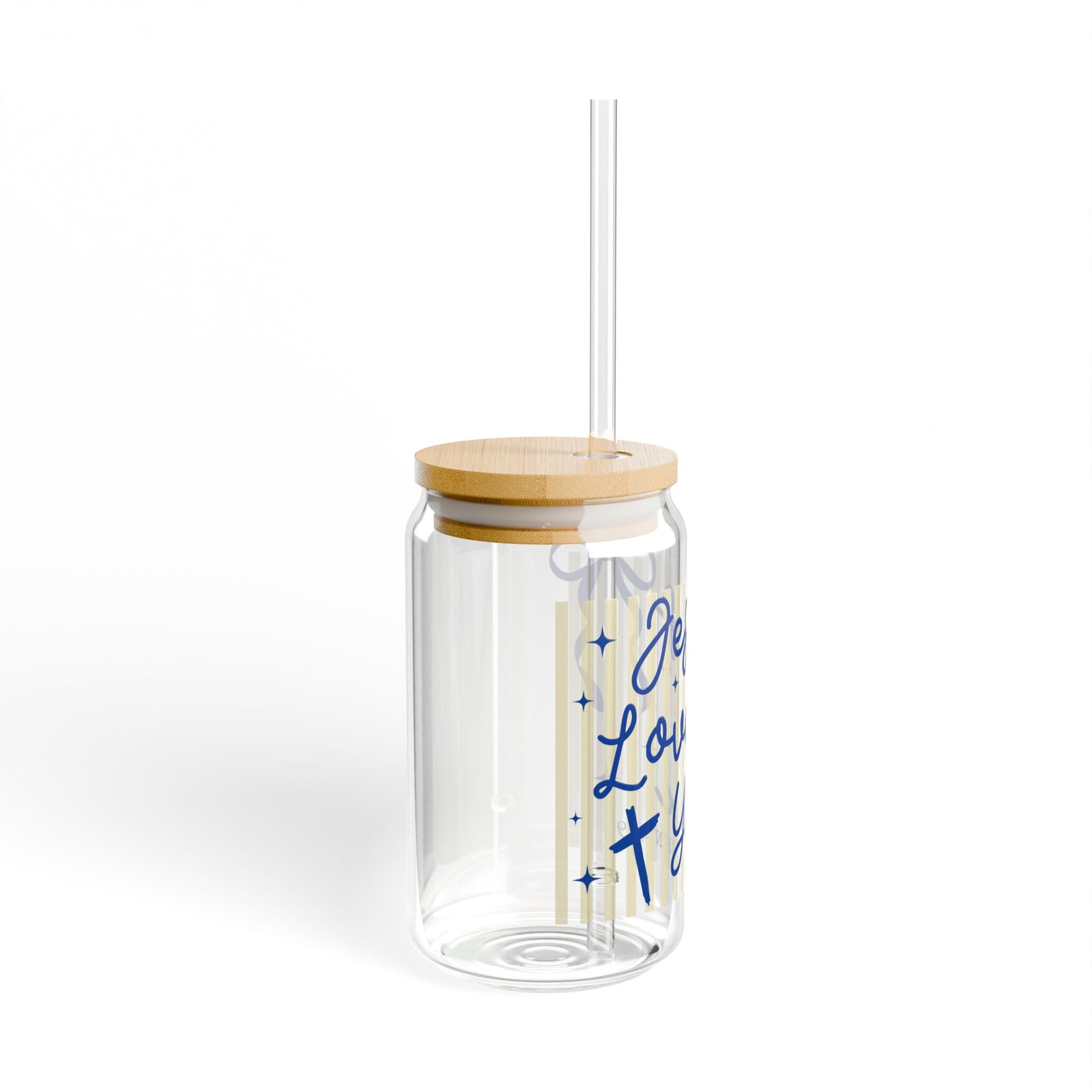Jesus Loves You Sipper Glass Sipper Glass 16oz Reusable Drink Jar with Lid & Straw
