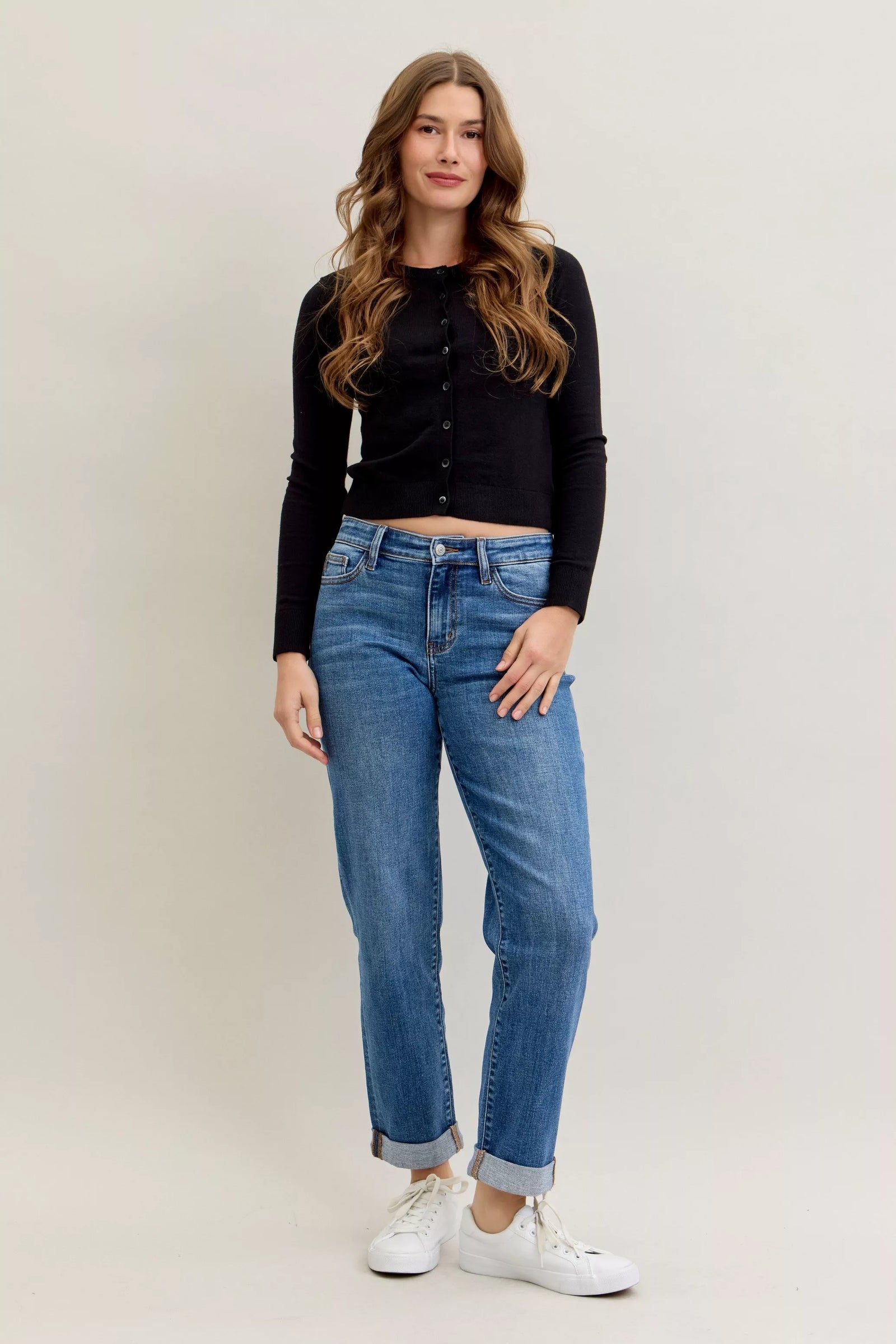Judy Blue Full Size Mid Rise BF Classic Cuffed Jeans Plus Size - Sydney So Sweet