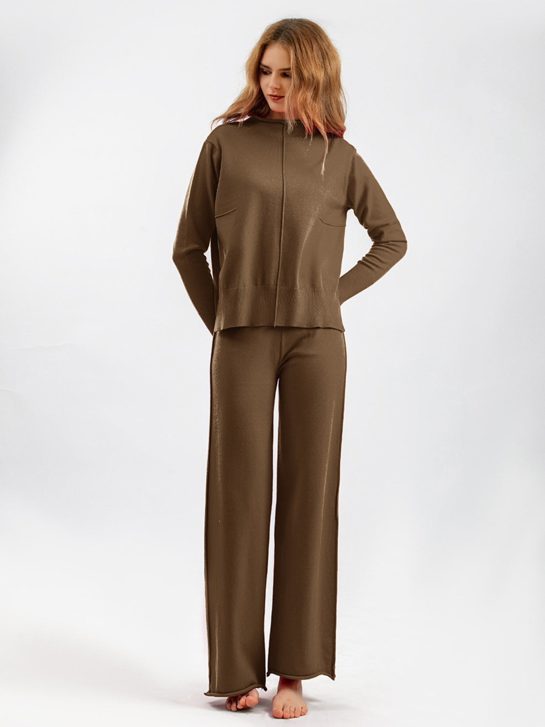 Basic Bae Mock Neck Long Sleeve Top and Pants Sweater Set - Sydney So Sweet