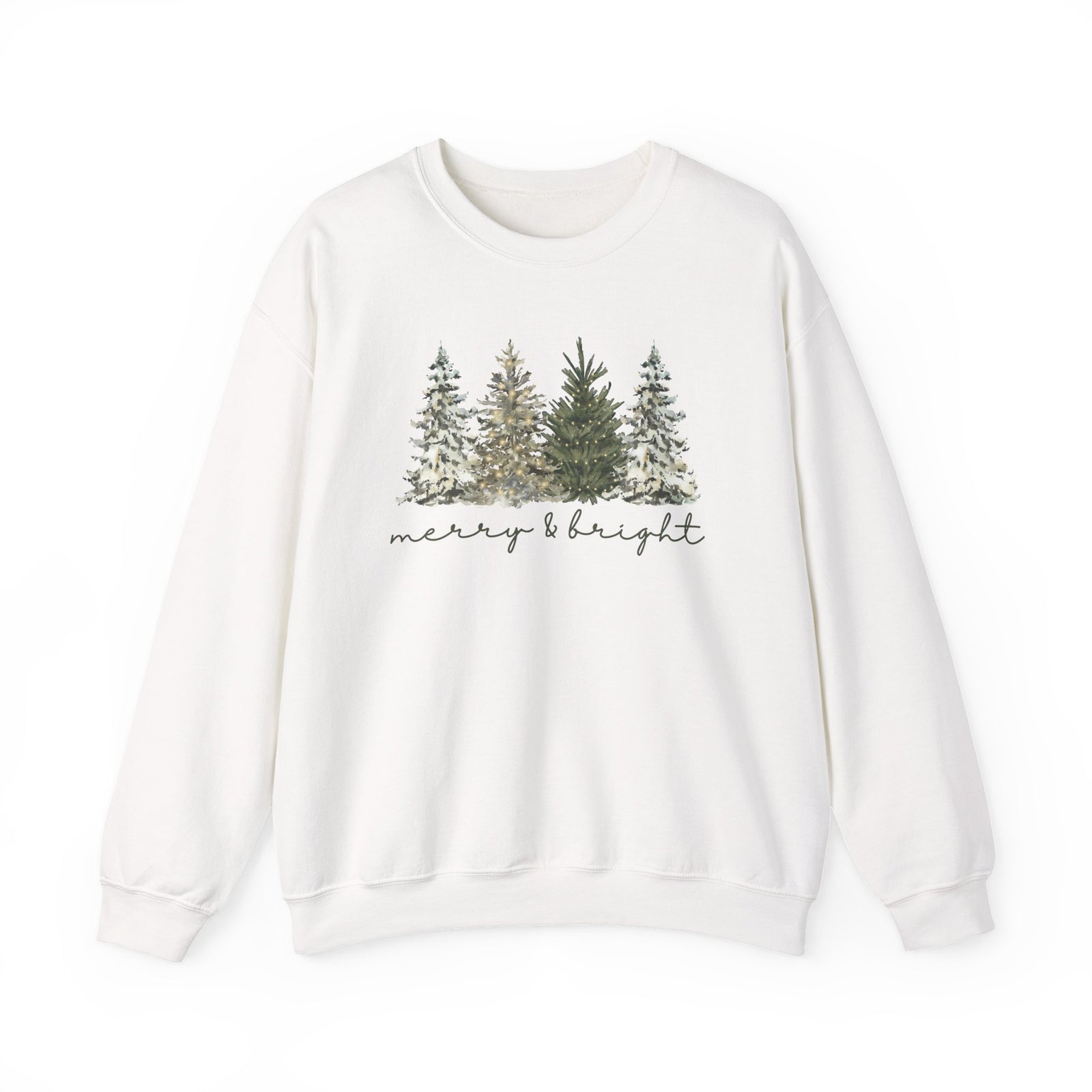 Merry & Bright Winter Trees Heavy Blend Unisex Crewneck Cozy Christmas Sweatshirt - Sydney So Sweet