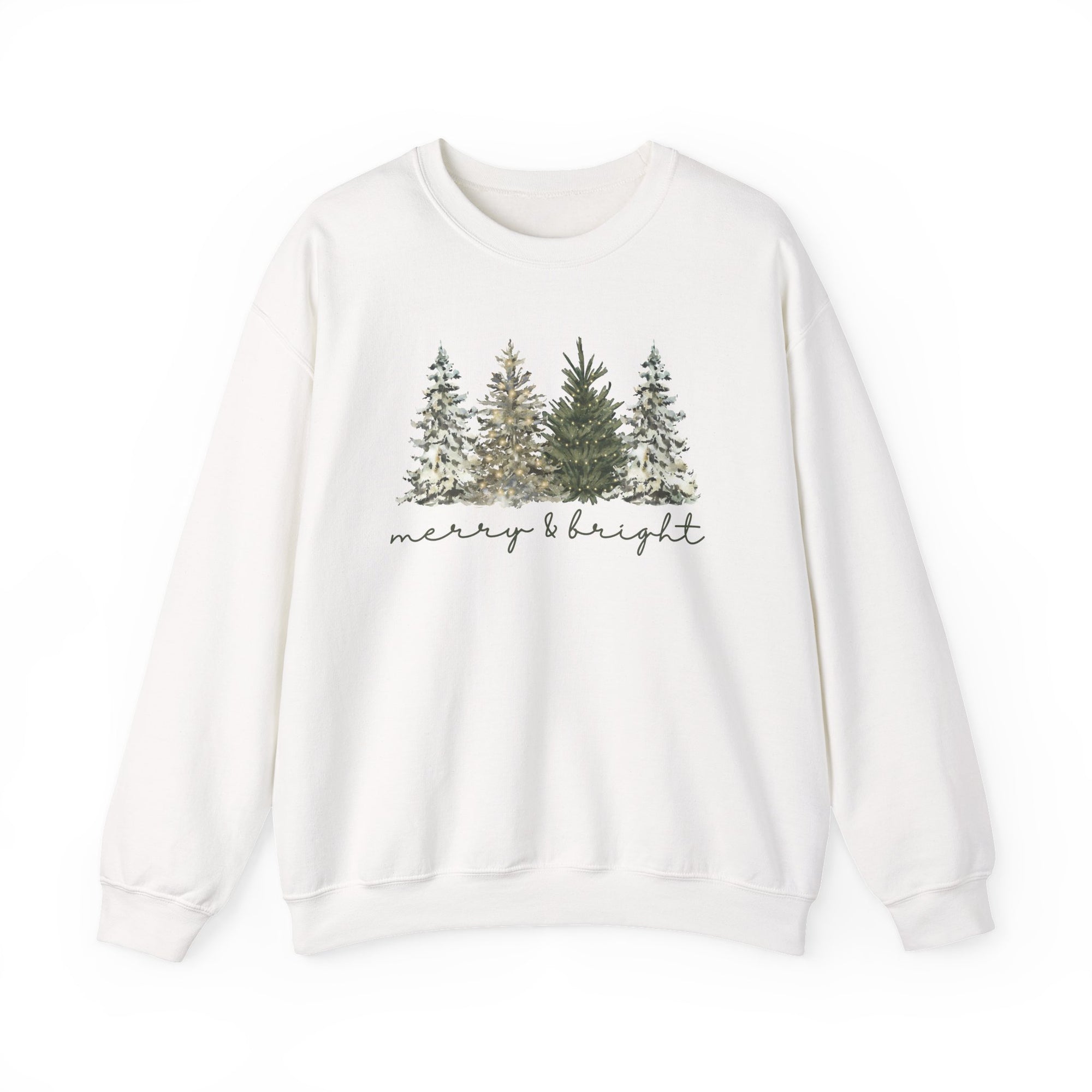 Merry & Bright Winter Trees Heavy Blend Unisex Crewneck Cozy Christmas Sweatshirt - Sydney So Sweet