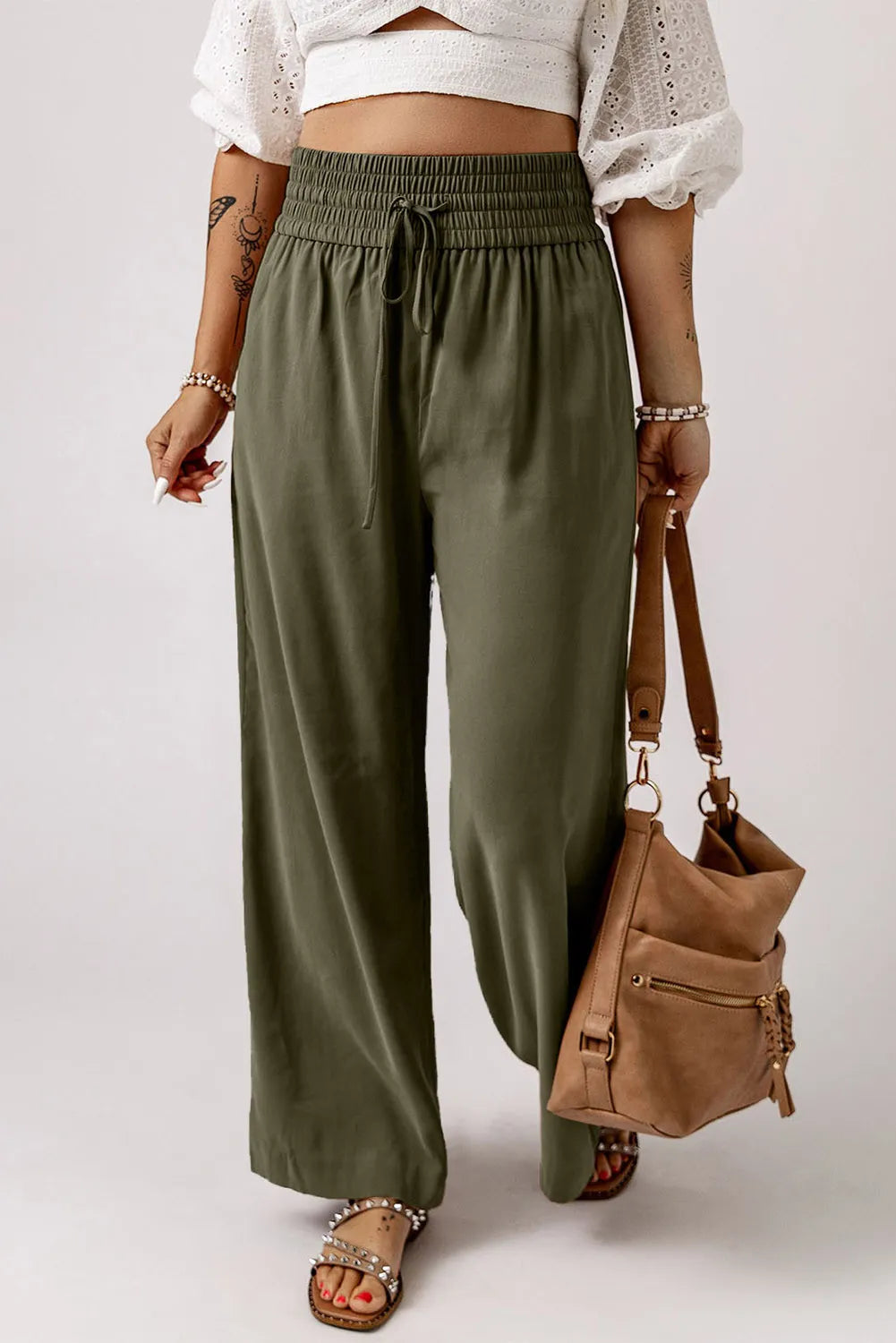 Smocked High Waist Wide Leg Pants - Sydney So Sweet