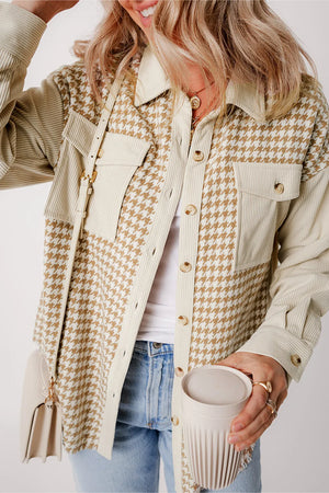 Houndstooth Button Up Long Sleeve Shacket - Sydney So Sweet