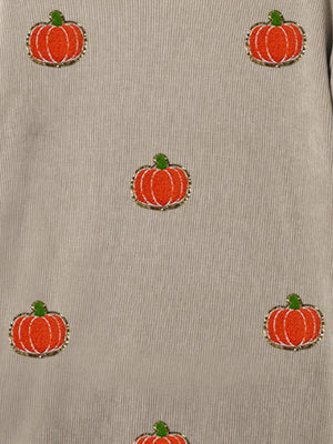 Sequin Pumpkin Round Neck Long Sleeve Sweatshirt - Sydney So Sweet