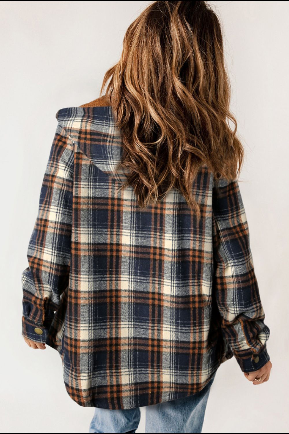 Plaid Button Up Long Sleeve Hooded Jacket - Sydney So Sweet