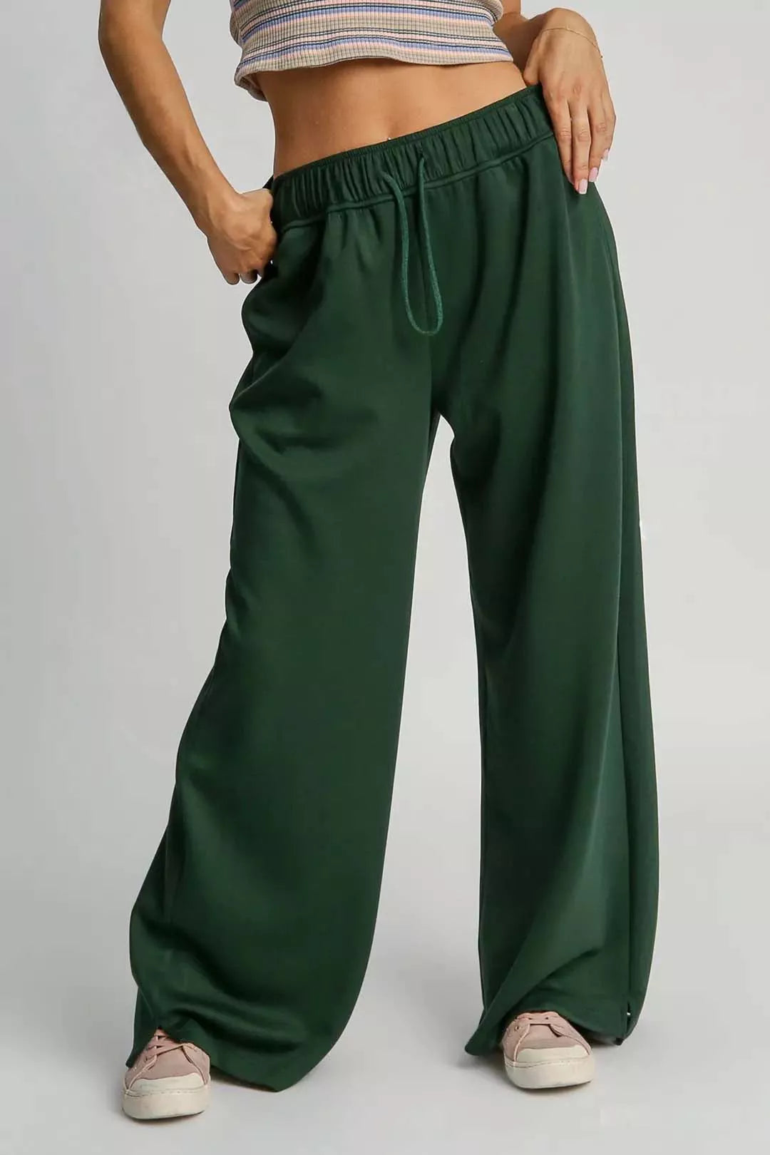 Umgee Elastic Drawstring Waistband Wide Leg Pants - Sydney So Sweet