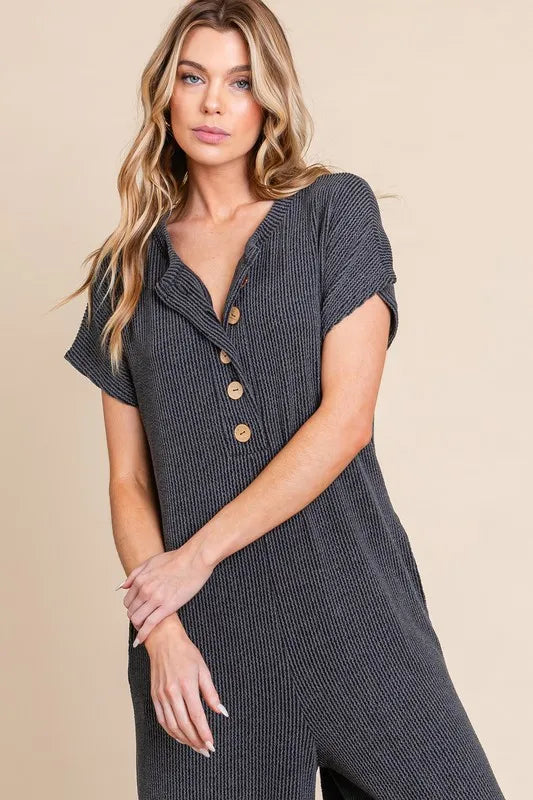 BOMBOM Rib Knit Jumpsuit with Button Detail - Sydney So Sweet