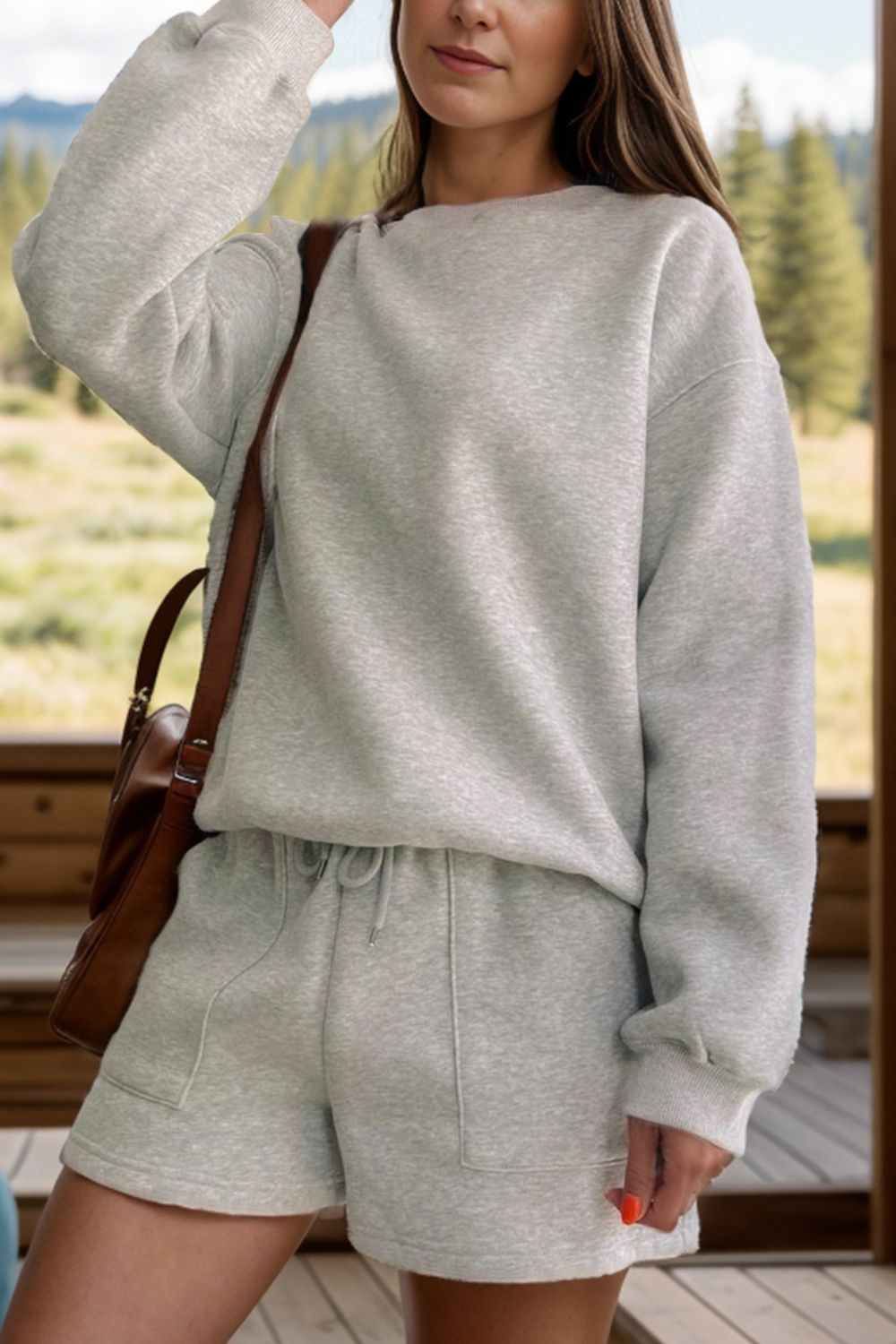 Round Neck Dropped Shoulder Sweatshirt and Shorts Set - Sydney So Sweet