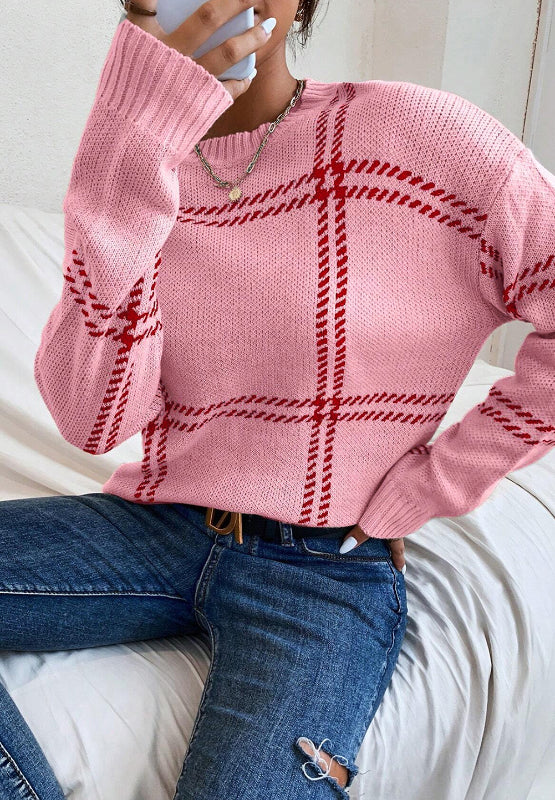 Contrast Round Neck Long Sleeve Sweater - Sydney So Sweet