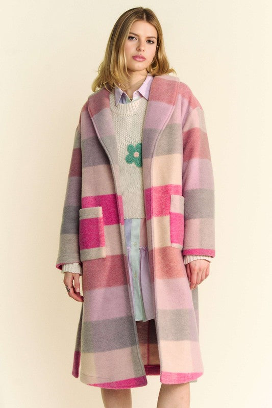 Davi &amp; Dani Tied Color Block Collared Neck Coat - Sydney So Sweet