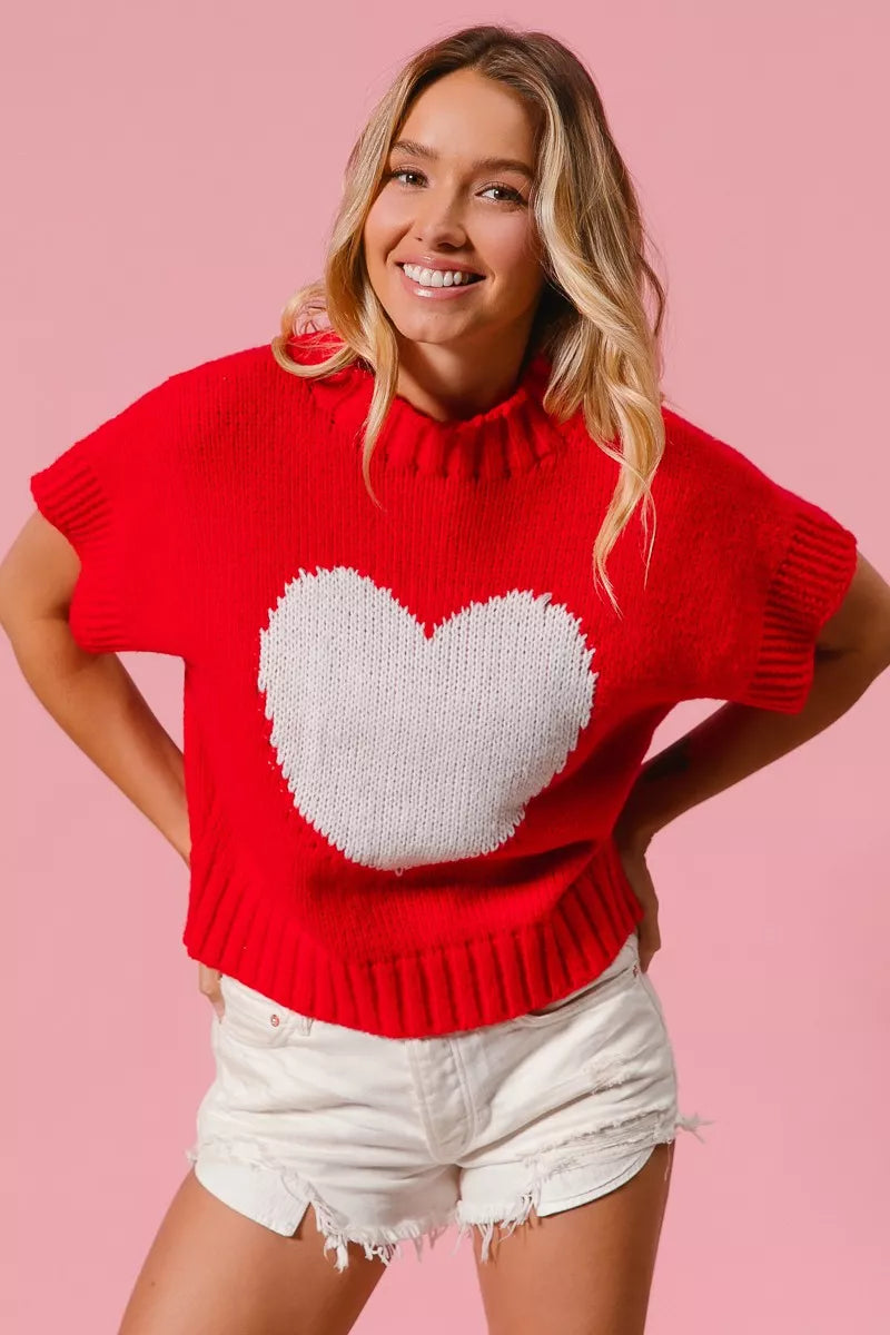 BiBi Rib Banded Heart Pattern Valentines Sweater - Sydney So Sweet
