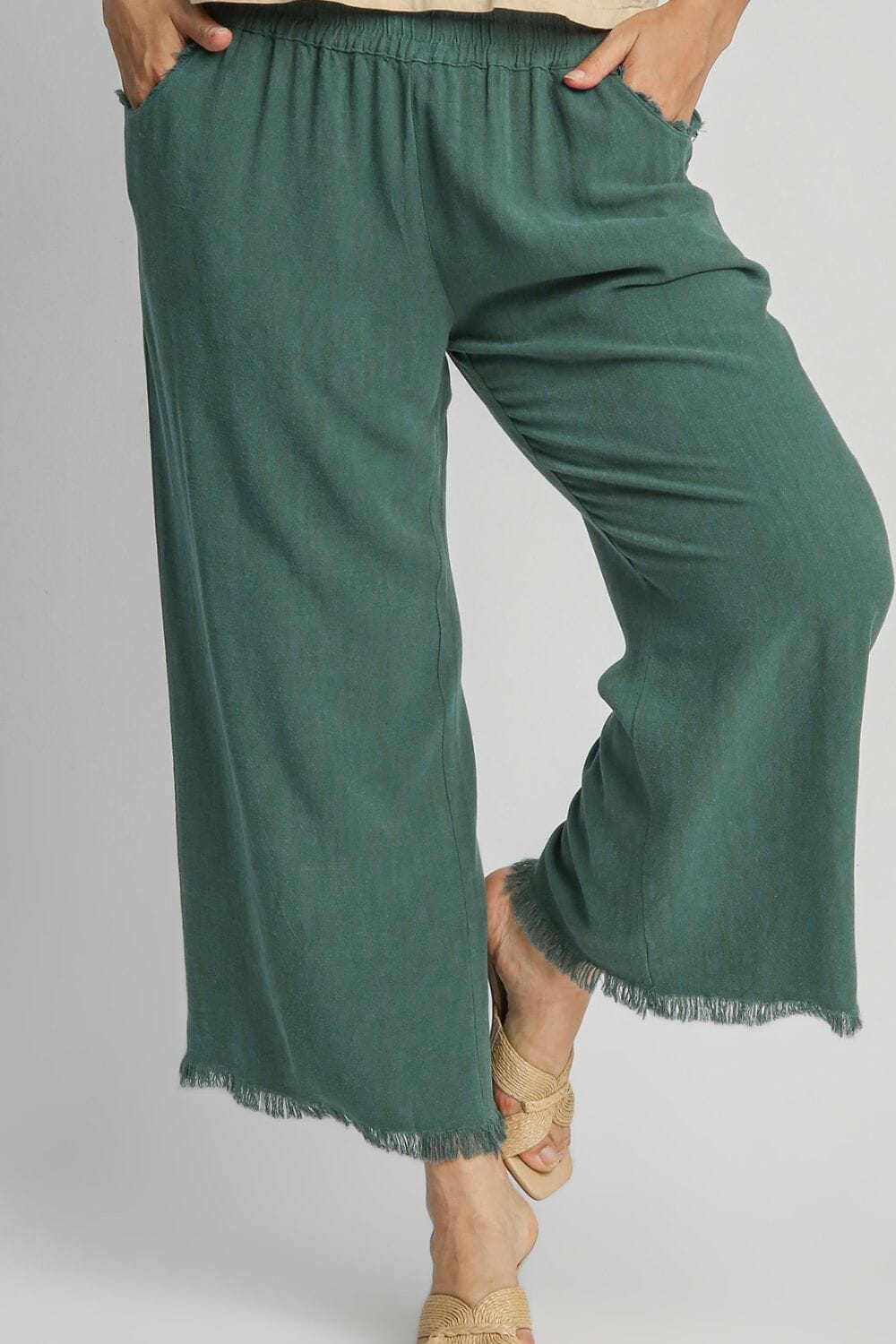 Umgee Full Size Linen Blend Elastic Waistband Wide Leg Pants Plus Size - Sydney So Sweet