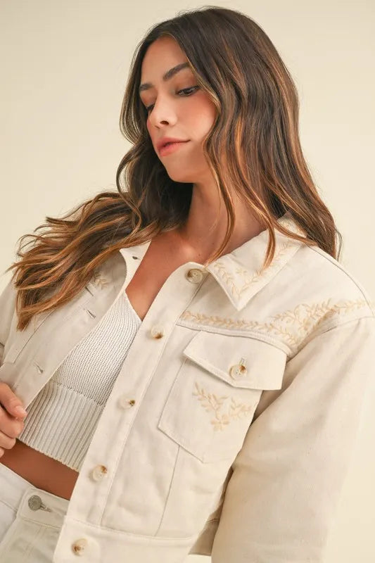 MABLE Embroidered Quilted Cropped Jacket - Sydney So Sweet