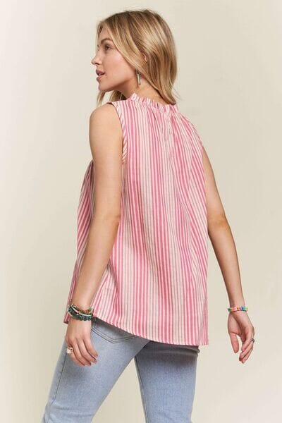 ADORA Contrast Striped Frill Round Neck Sleeveless Top - Sydney So Sweet