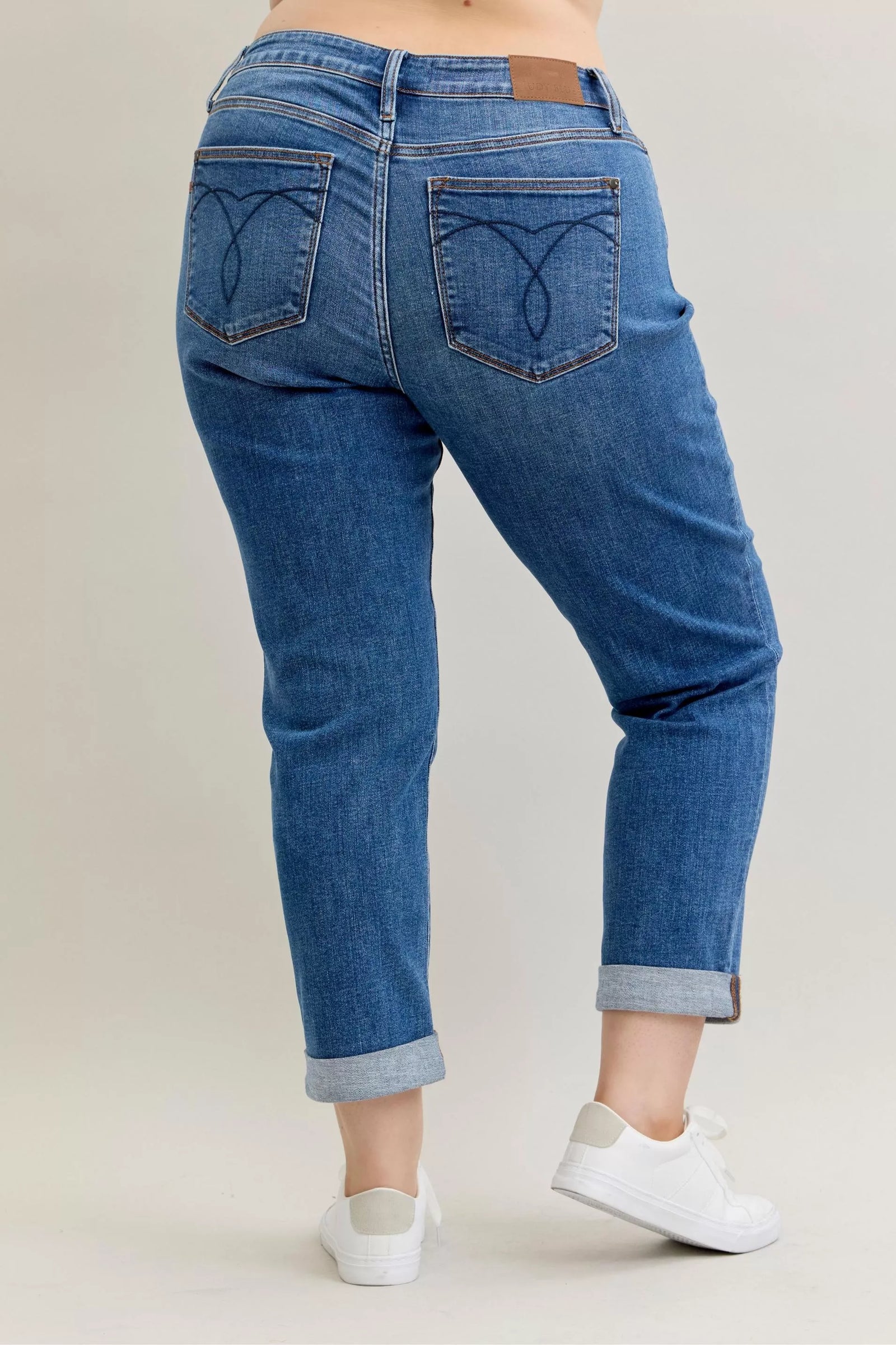 Judy Blue Full Size Mid Rise BF Classic Cuffed Jeans Plus Size - Sydney So Sweet