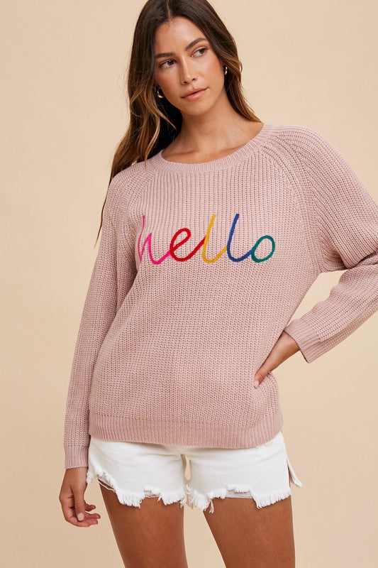 Annie Wear HELLO Embroidered Raglan Sleeve Sweater - Sydney So Sweet