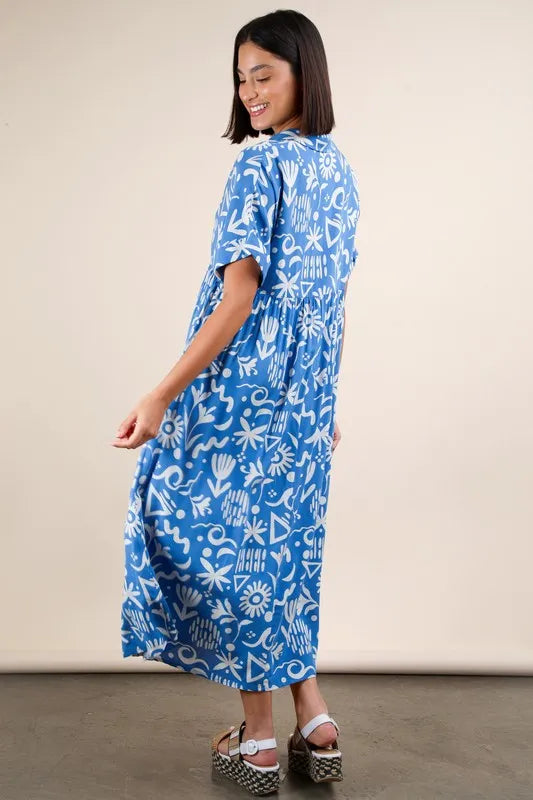 VERY J Plus Size Oversized Printed Shirt Midi Dress - Sydney So Sweet