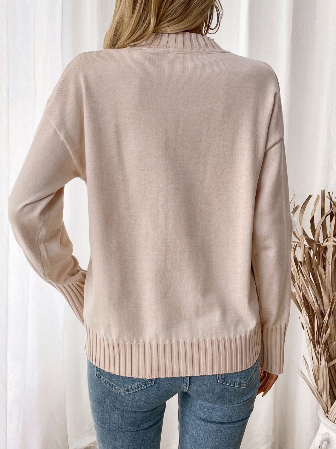 Perfee Flower Round Neck Long Sleeve Sweater - Sydney So Sweet