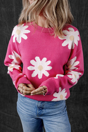 Daisy Round Neck Dropped Shoulder Sweater - Sydney So Sweet