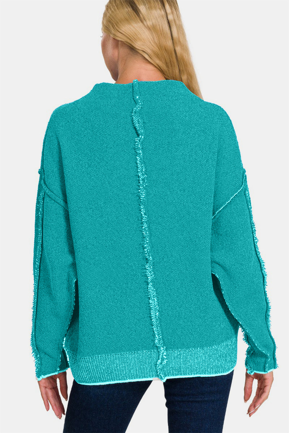 Zenana Exposed Seam Mock Neck Long Sleeve Sweater - Sydney So Sweet