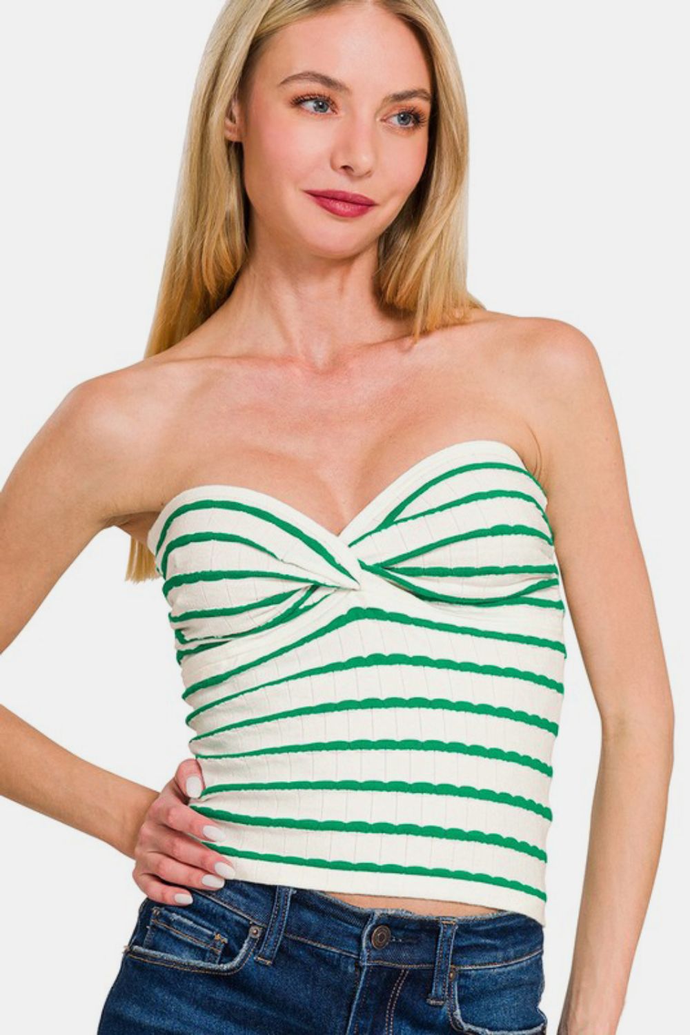 Zenana Twisted Sweetheart Neck Striped Tube Top - Sydney So Sweet