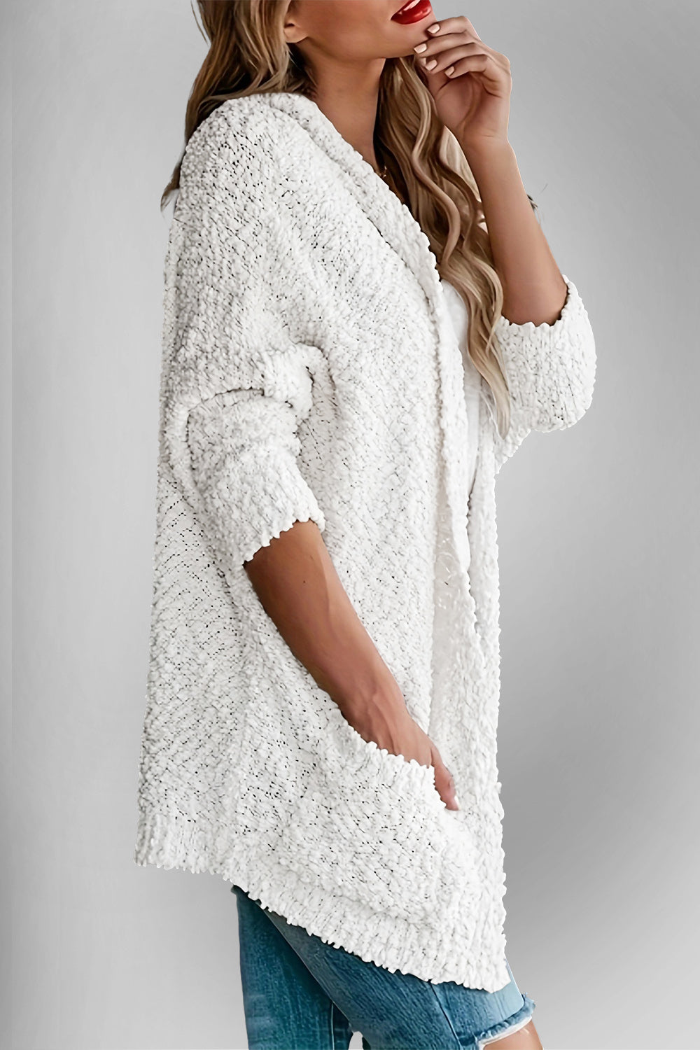 Double Take Pocketed Open Front Long Sleeve Cardigan Sweater - Sydney So Sweet