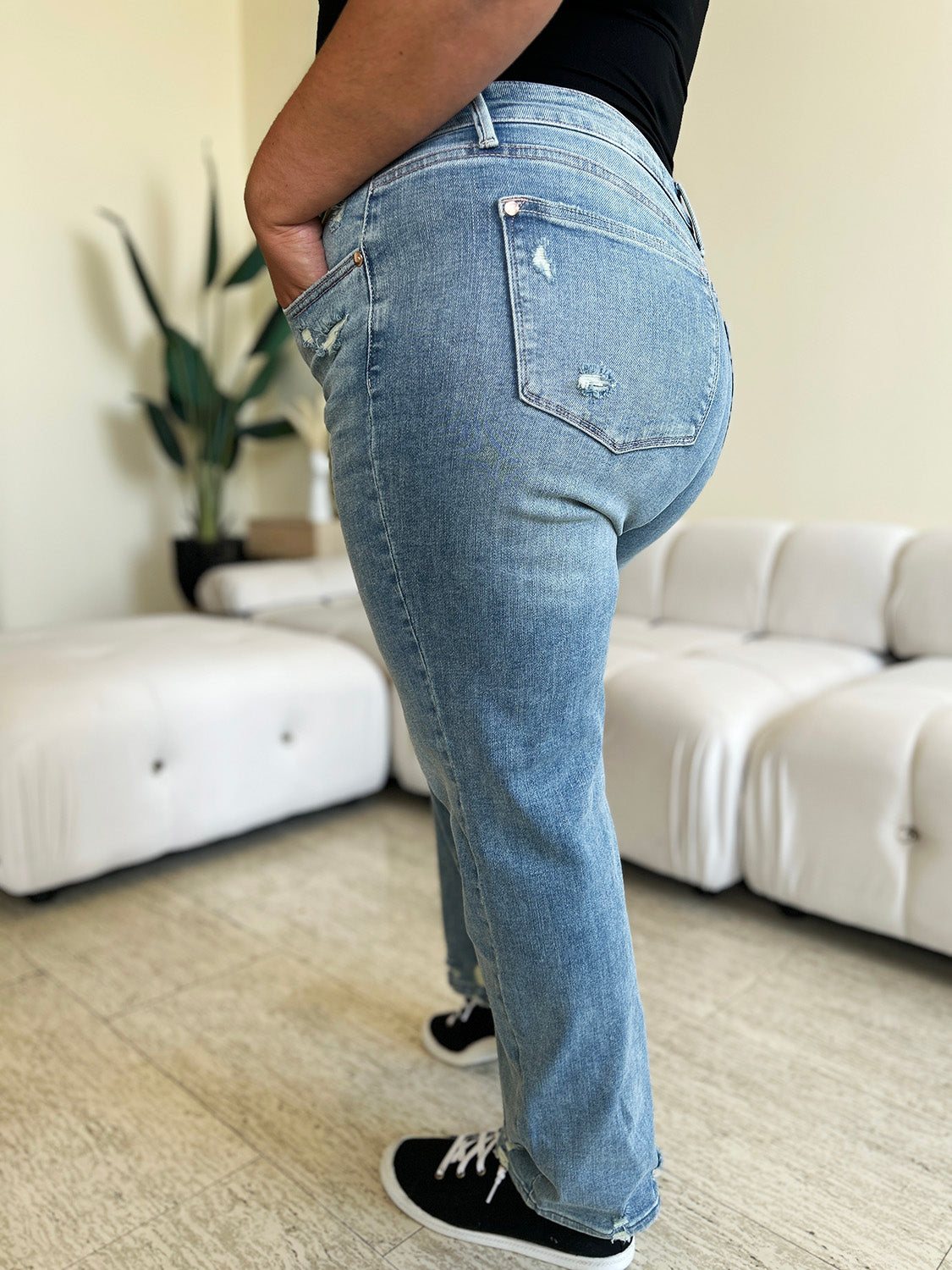 Judy Blue Full Size High Waist Distressed Straight Jeans - Sydney So Sweet