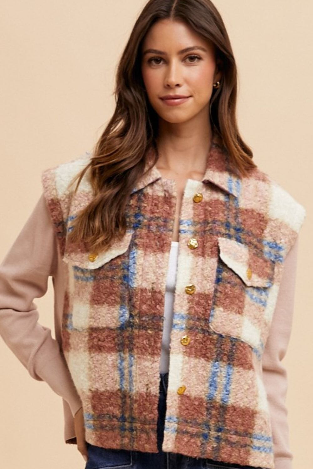 Annie Wear Faux Fur Plaid Button Up Jacket - Sydney So Sweet