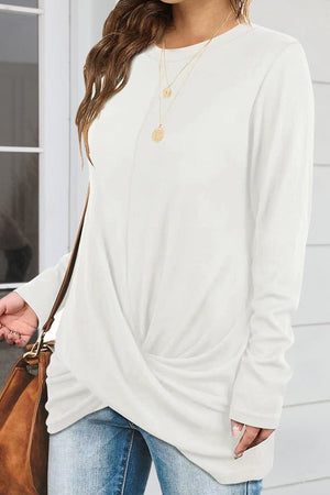 Ruched Round Neck Long Slleeve T-Shirt - Sydney So Sweet