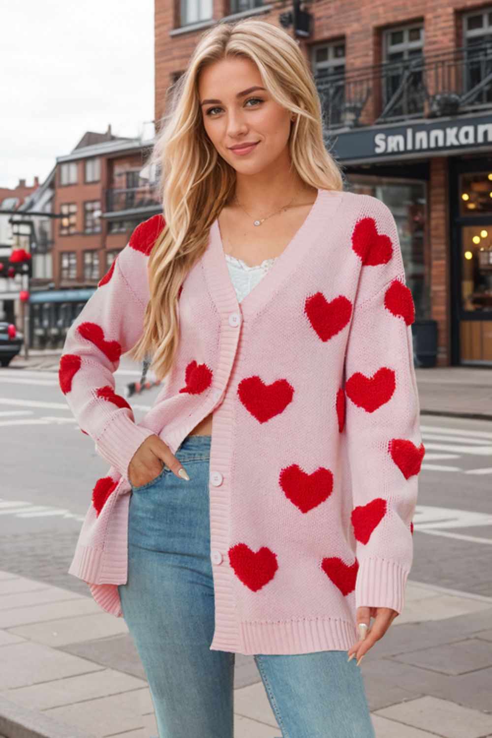 Heart Button Down Long Sleeve Cardigan - Sydney So Sweet