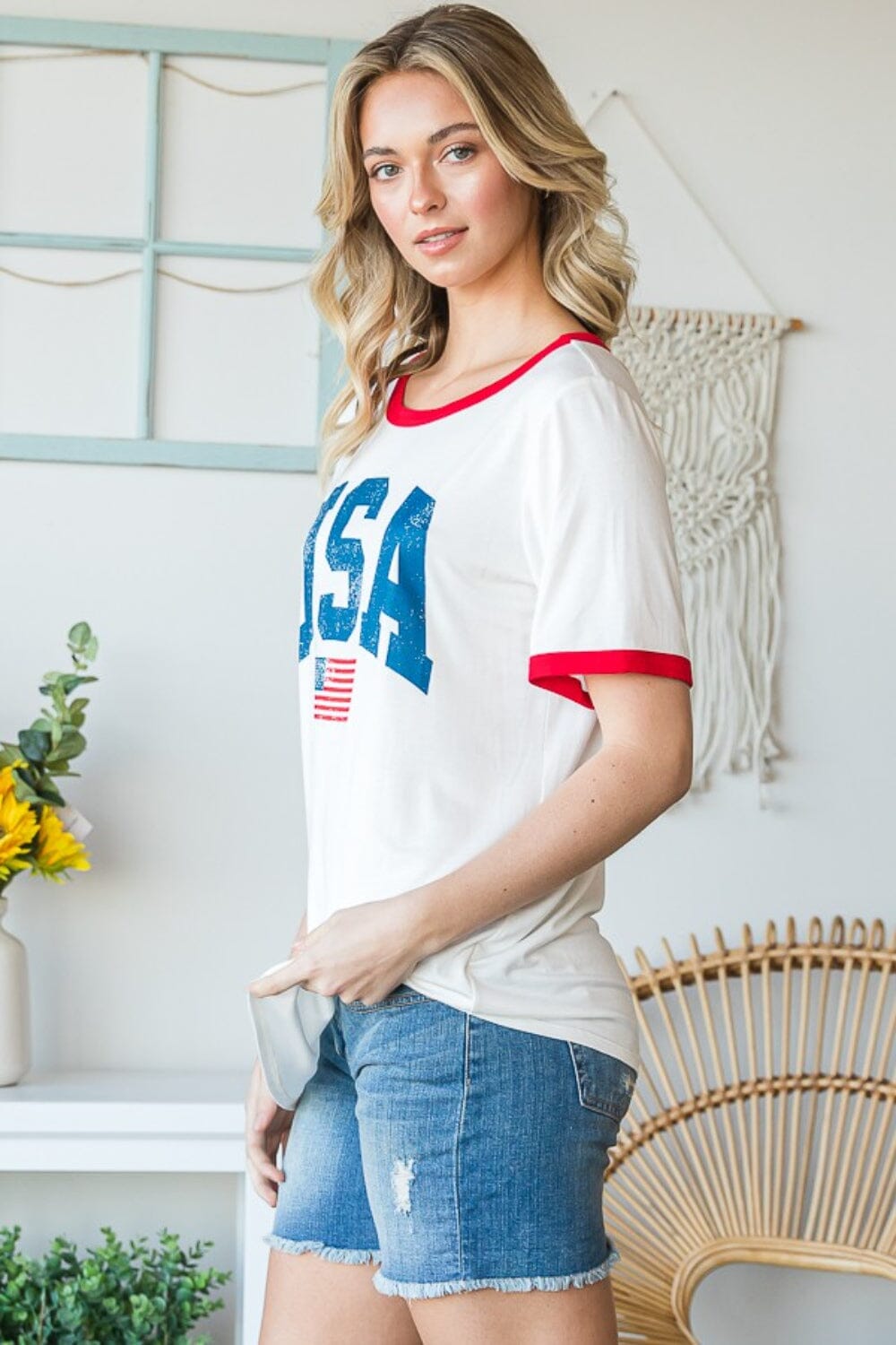 USA Contrast Trim Short Sleeve T-Shirt - Sydney So Sweet