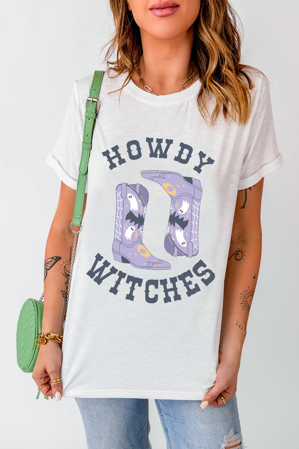 Howdy Witches Graphic Round Neck Short Sleeve T-Shirt - Sydney So Sweet