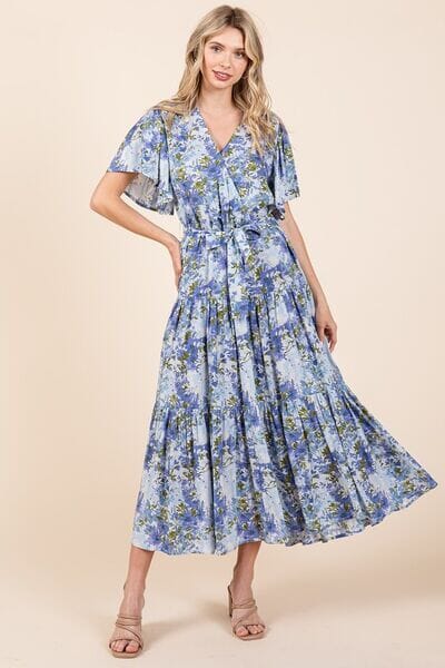 Mittoshop Floral Tie Waist Flutter Sleeve Tiered Dress - Sydney So Sweet