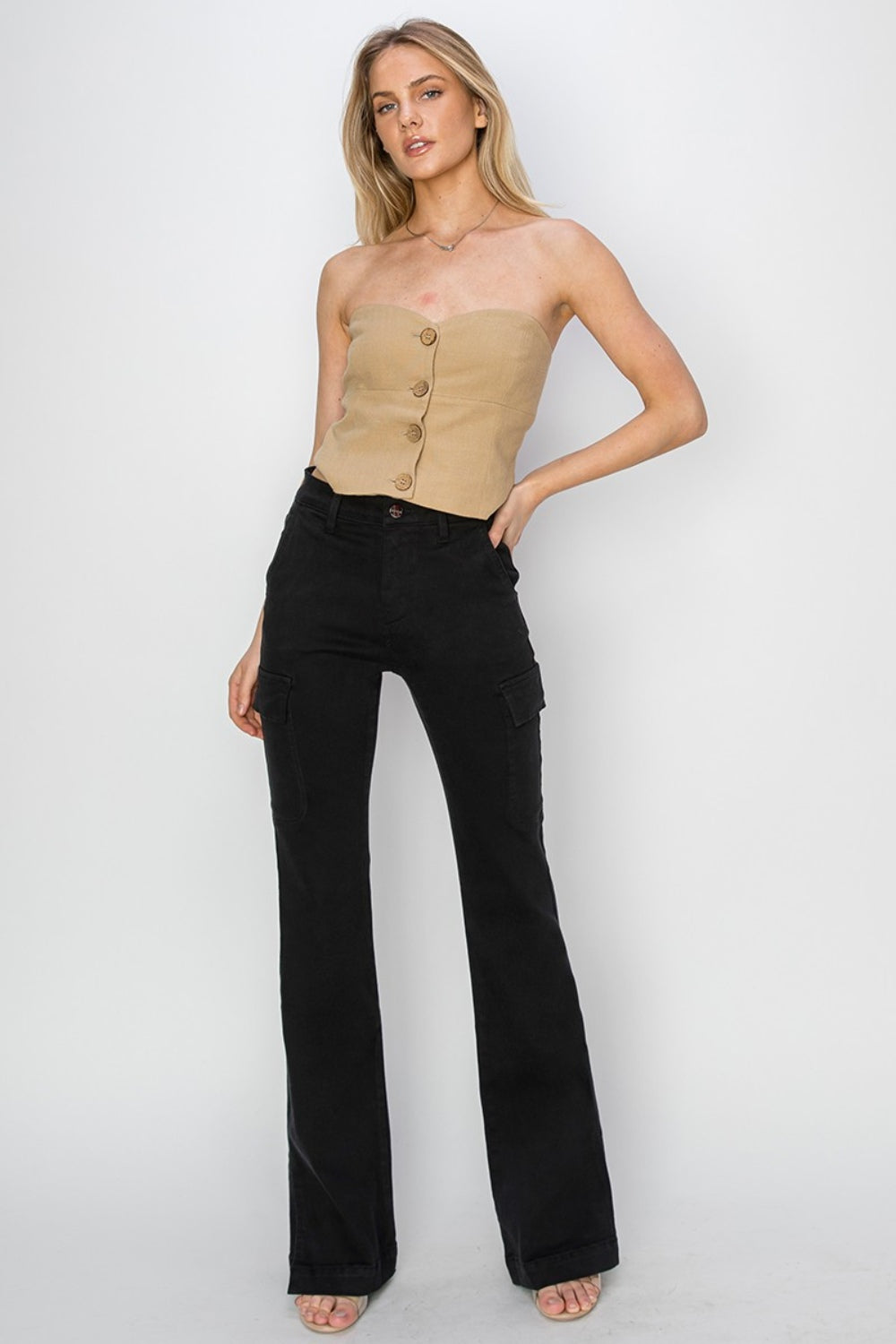 RISEN Full Size High Rise Side Slit Cargo Bootcut Jeans - Sydney So Sweet